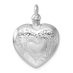 Sterling Silver Rhodium-plated Heart with Center Heart Design Ash Holder Pendant QC11506