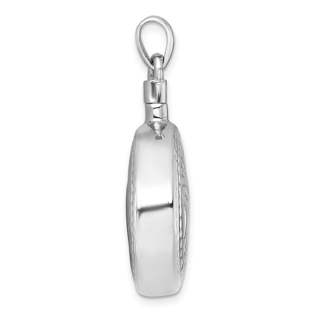 Sterling Silver Rhodium-plated Polished with Leaf Design Round Ash Holder Pendant QC11507