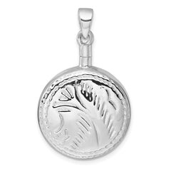 Sterling Silver Rhodium-plated Polished with Leaf Design Round Ash Holder Pendant QC11507