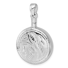 Sterling Silver Rhodium-plated Polished with Leaf Design Round Ash Holder Pendant QC11507