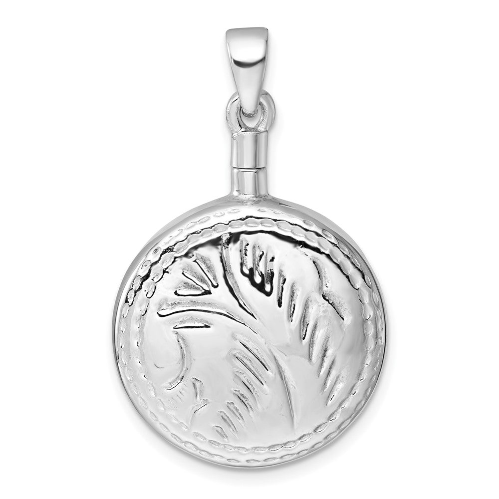Sterling Silver Rhodium-plated Polished with Leaf Design Round Ash Holder Pendant QC11507