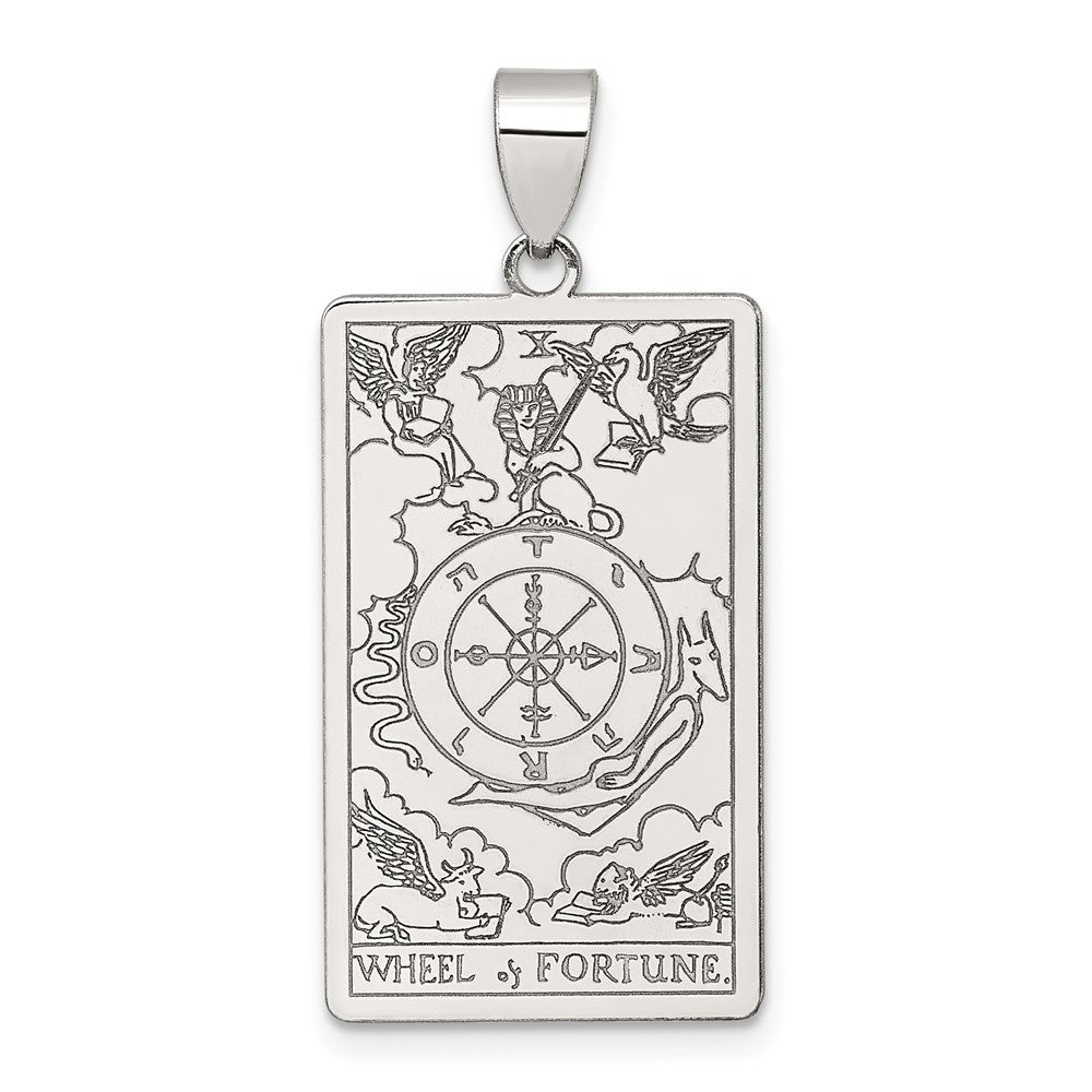 Sterling Silver Wheel of Fortune Tarot Card Pendant QC11520