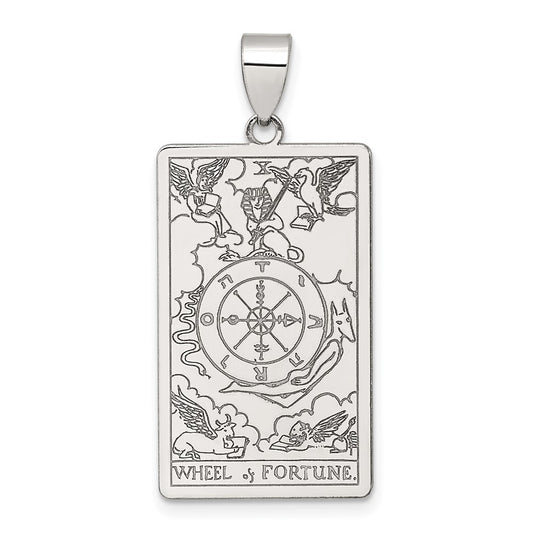 Sterling Silver Wheel of Fortune Tarot Card Pendant QC11520