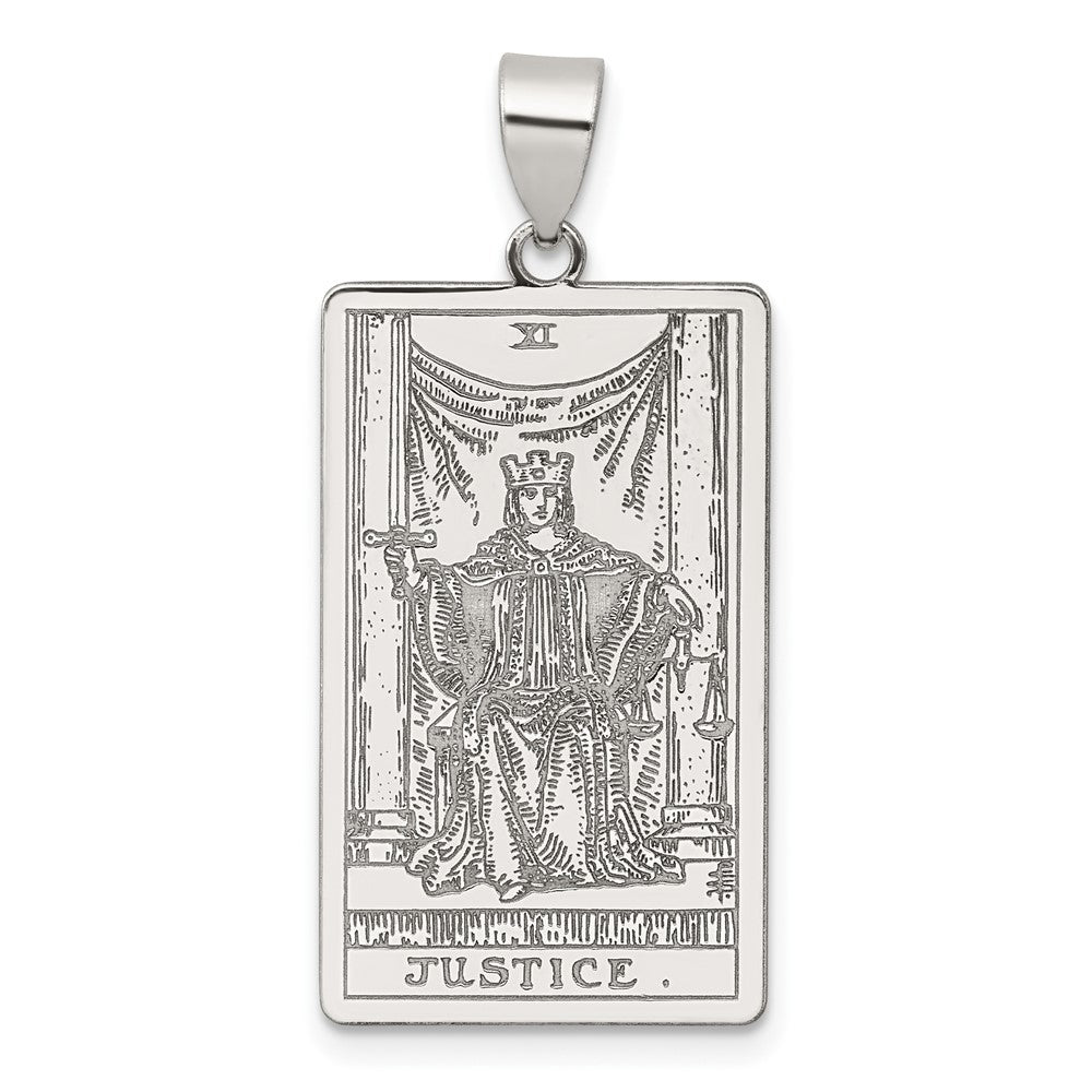 Sterling Silver Justice Tarot Card Pendant QC11521