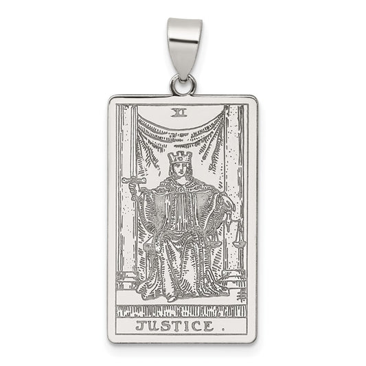 Sterling Silver Justice Tarot Card Pendant QC11521