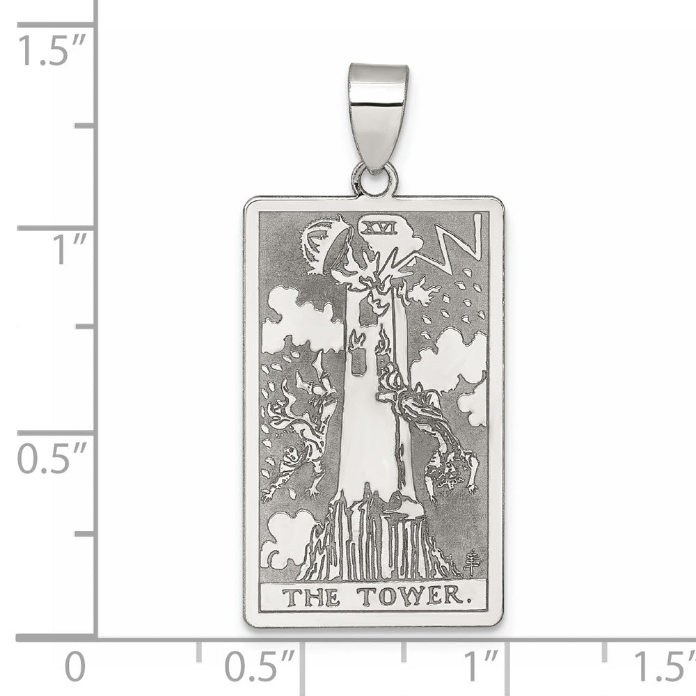 Sterling Silver The Tower Tarot Card Pendant QC11526
