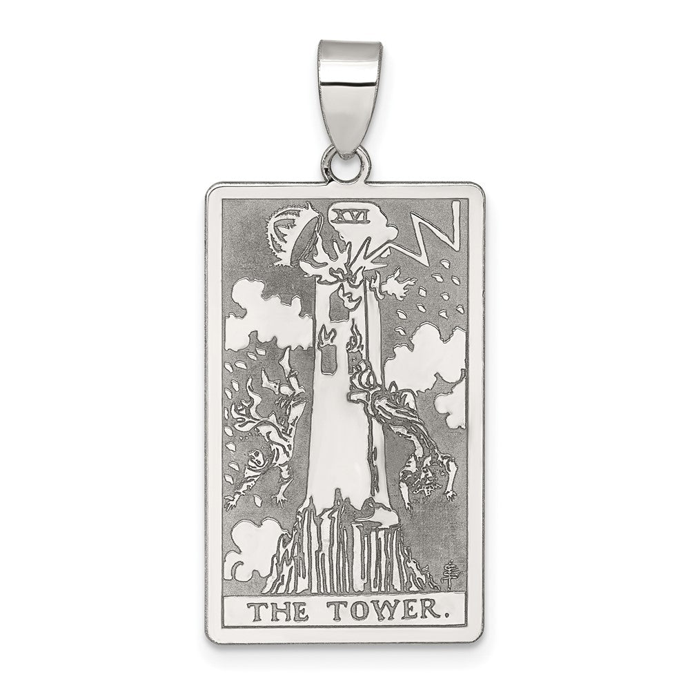 Sterling Silver The Tower Tarot Card Pendant QC11526