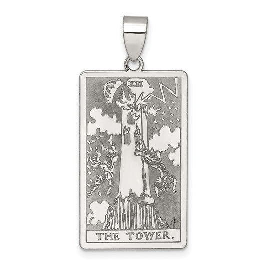 Sterling Silver The Tower Tarot Card Pendant QC11526