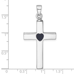 Sterling Silver Rhodium-plated Polished Latin Cross with Enameled Heart Ash Holder Pendant QC11532