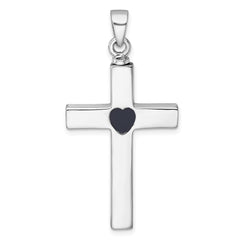 Sterling Silver Rhodium-plated Polished Latin Cross with Enameled Heart Ash Holder Pendant QC11532
