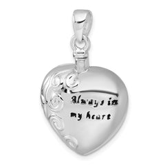 Sterling Silver Rhodium-plated Polished Enameled ALWAYS IN MY HEART Ash Holder Pendant QC11534