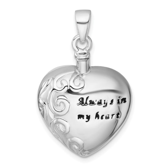 Sterling Silver Rhodium-plated Polished Enameled ALWAYS IN MY HEART Ash Holder Pendant QC11534