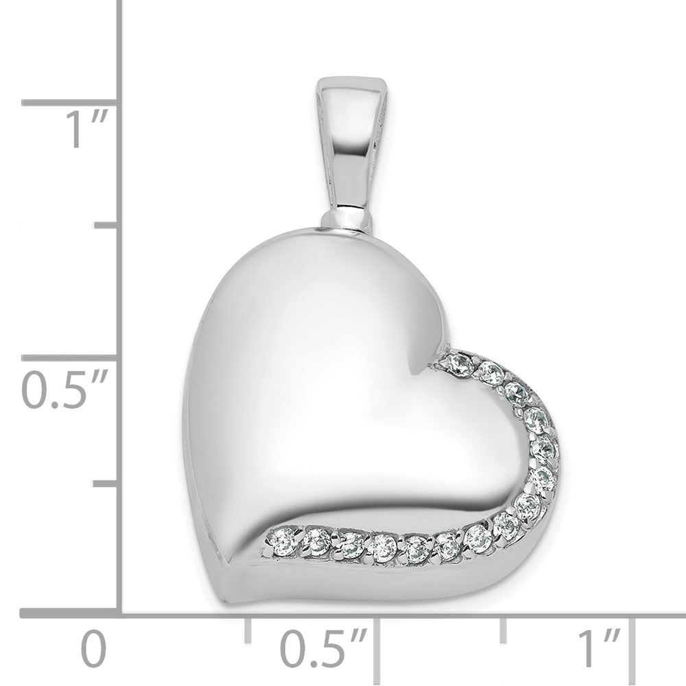Sterling Silver Rhodium-plated Polished CZ Heart Ash Holder Pendant QC11535