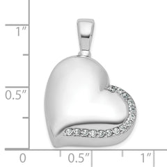 Sterling Silver Rhodium-plated Polished CZ Heart Ash Holder Pendant QC11535