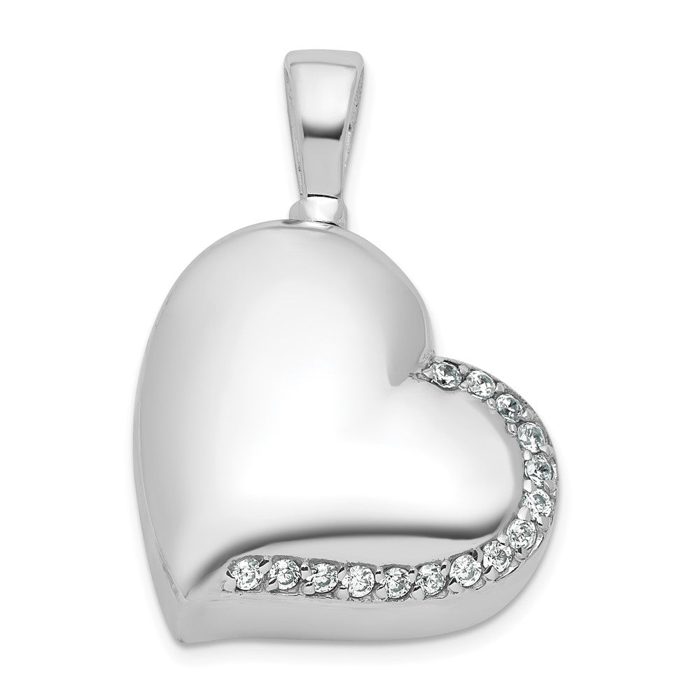 Sterling Silver Rhodium-plated Polished CZ Heart Ash Holder Pendant QC11535