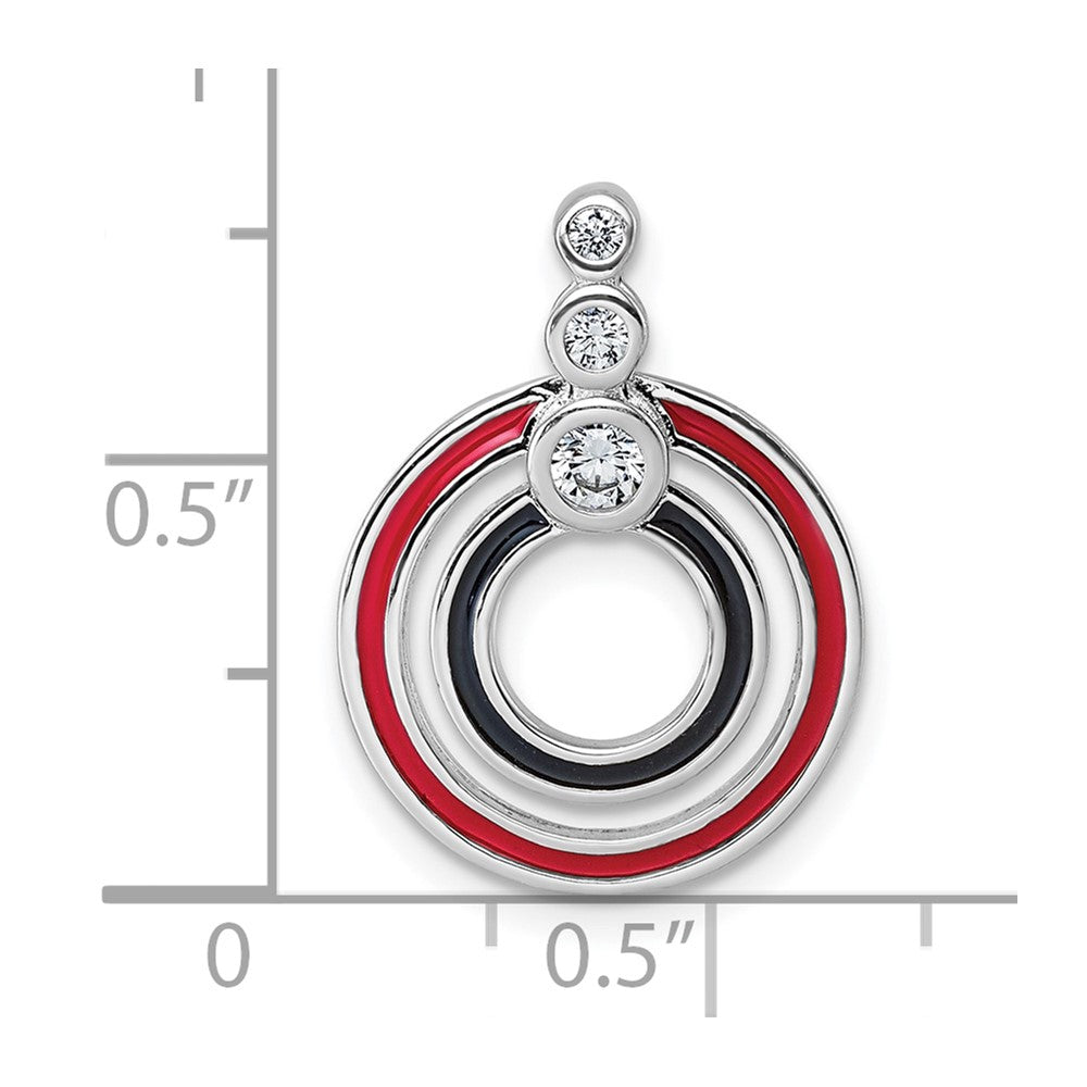 Sterling Silver Rhodium-plated CZ with Black and Red Enameled Circles Pendant QC11541