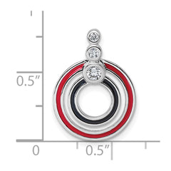 Sterling Silver Rhodium-plated CZ with Black and Red Enameled Circles Pendant QC11541