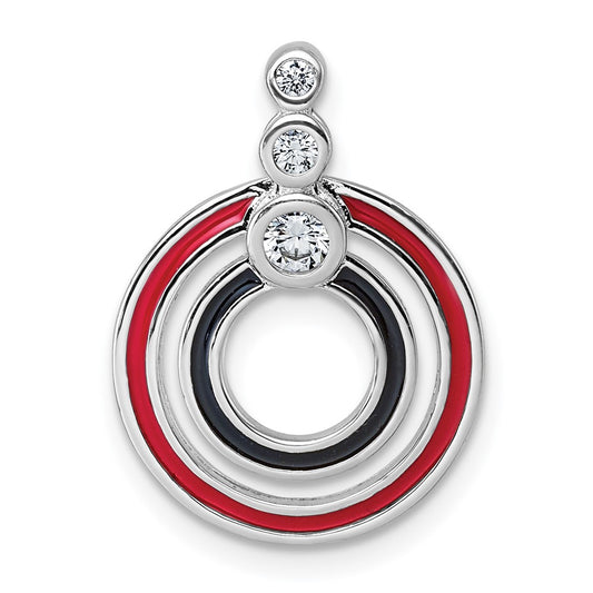 Sterling Silver Rhodium-plated CZ with Black and Red Enameled Circles Pendant QC11541