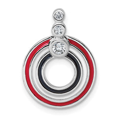 Sterling Silver Rhodium-plated CZ with Black and Red Enameled Circles Pendant QC11541