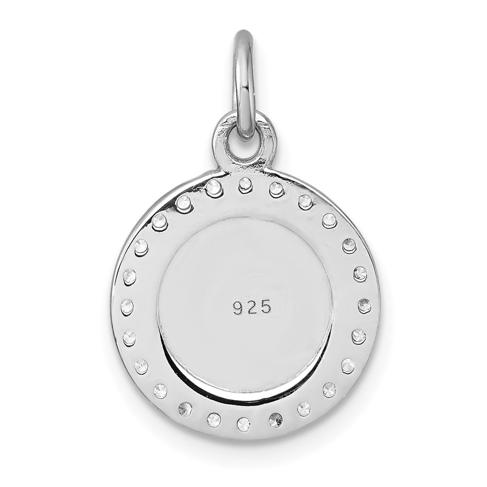 Sterling Silver Rhodium-plated Polished CZ Engraveable Circle Pendant QC11542