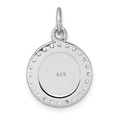 Sterling Silver Rhodium-plated Polished CZ Engraveable Circle Pendant QC11542