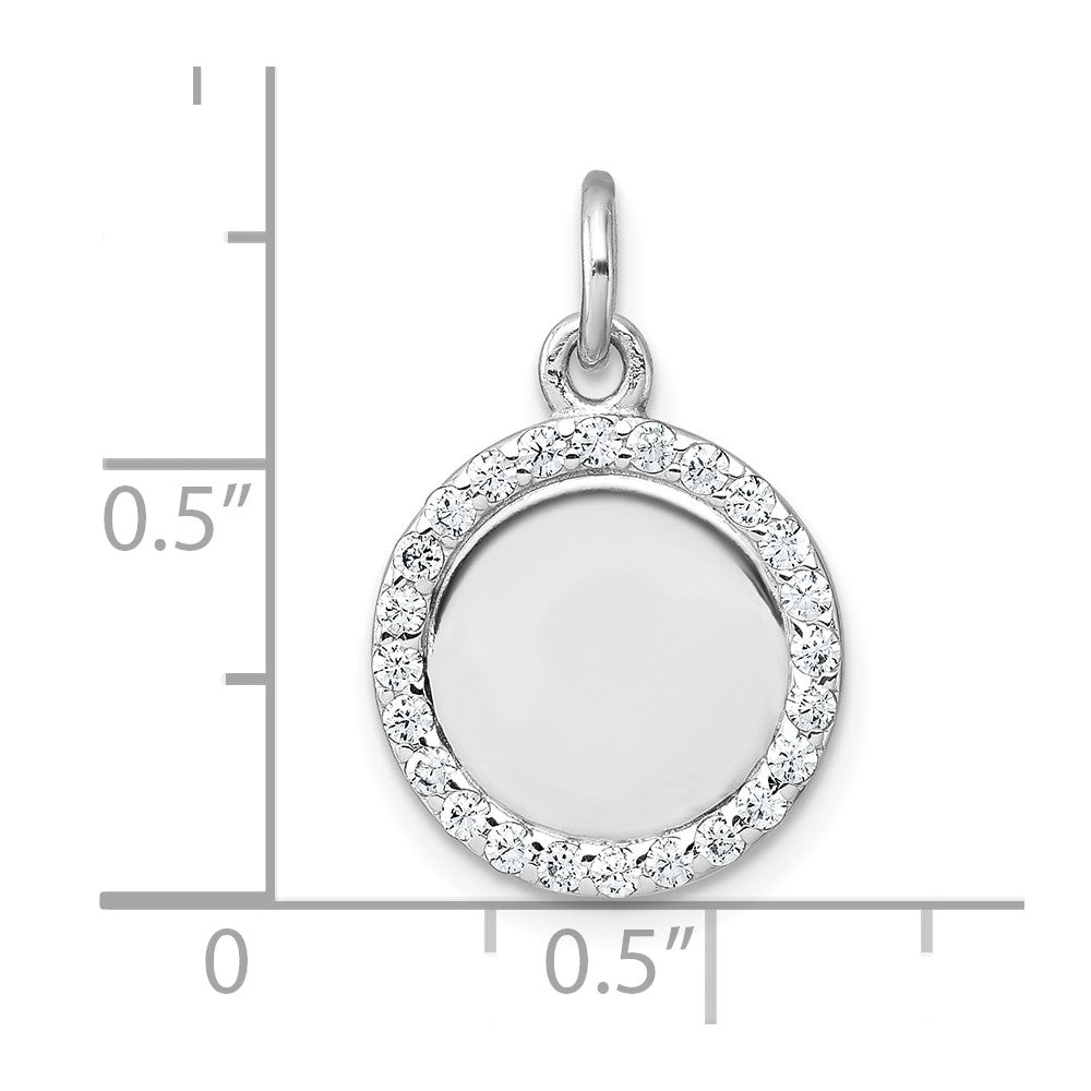 Sterling Silver Rhodium-plated Polished CZ Engraveable Circle Pendant QC11542