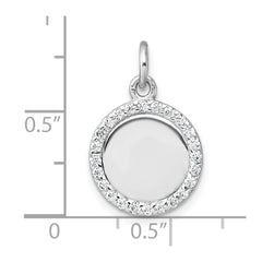 Sterling Silver Rhodium-plated Polished CZ Engraveable Circle Pendant QC11542