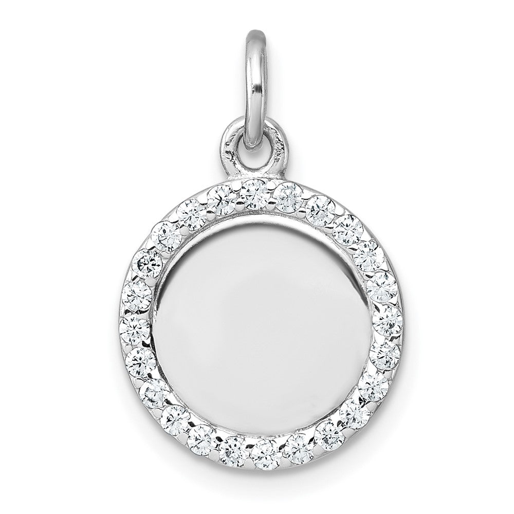 Sterling Silver Rhodium-plated Polished CZ Engraveable Circle Pendant QC11542