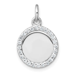 Sterling Silver Rhodium-plated Polished CZ Engraveable Circle Pendant QC11542