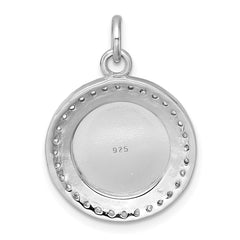 Sterling Silver Rhodium-plated Polished CZ Engraveable Circle Pendant QC11543