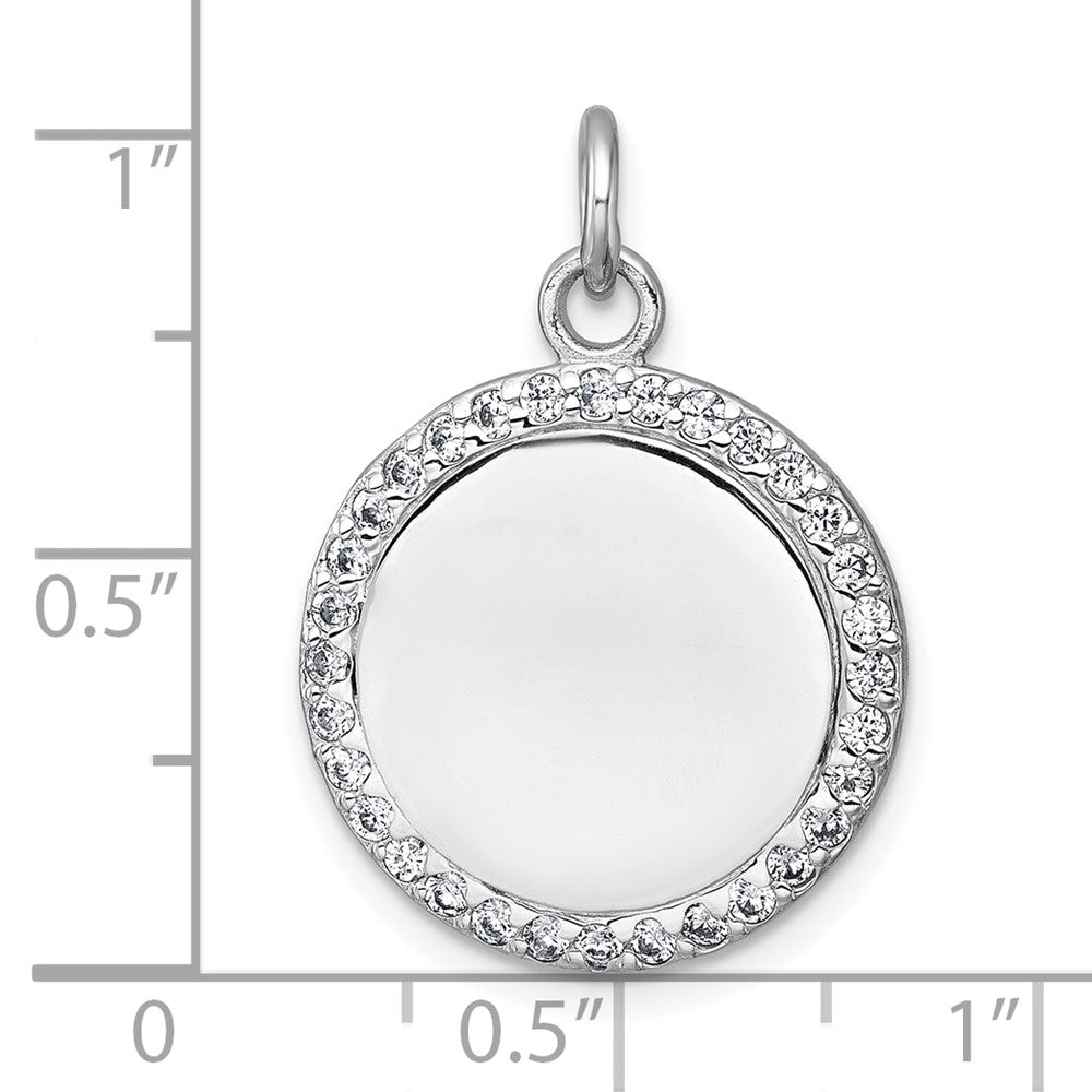 Sterling Silver Rhodium-plated Polished CZ Engraveable Circle Pendant QC11543