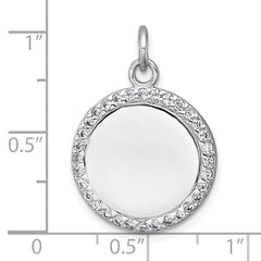 Sterling Silver Rhodium-plated Polished CZ Engraveable Circle Pendant QC11543