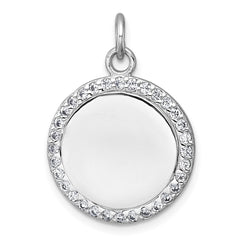 Sterling Silver Rhodium-plated Polished CZ Engraveable Circle Pendant QC11543