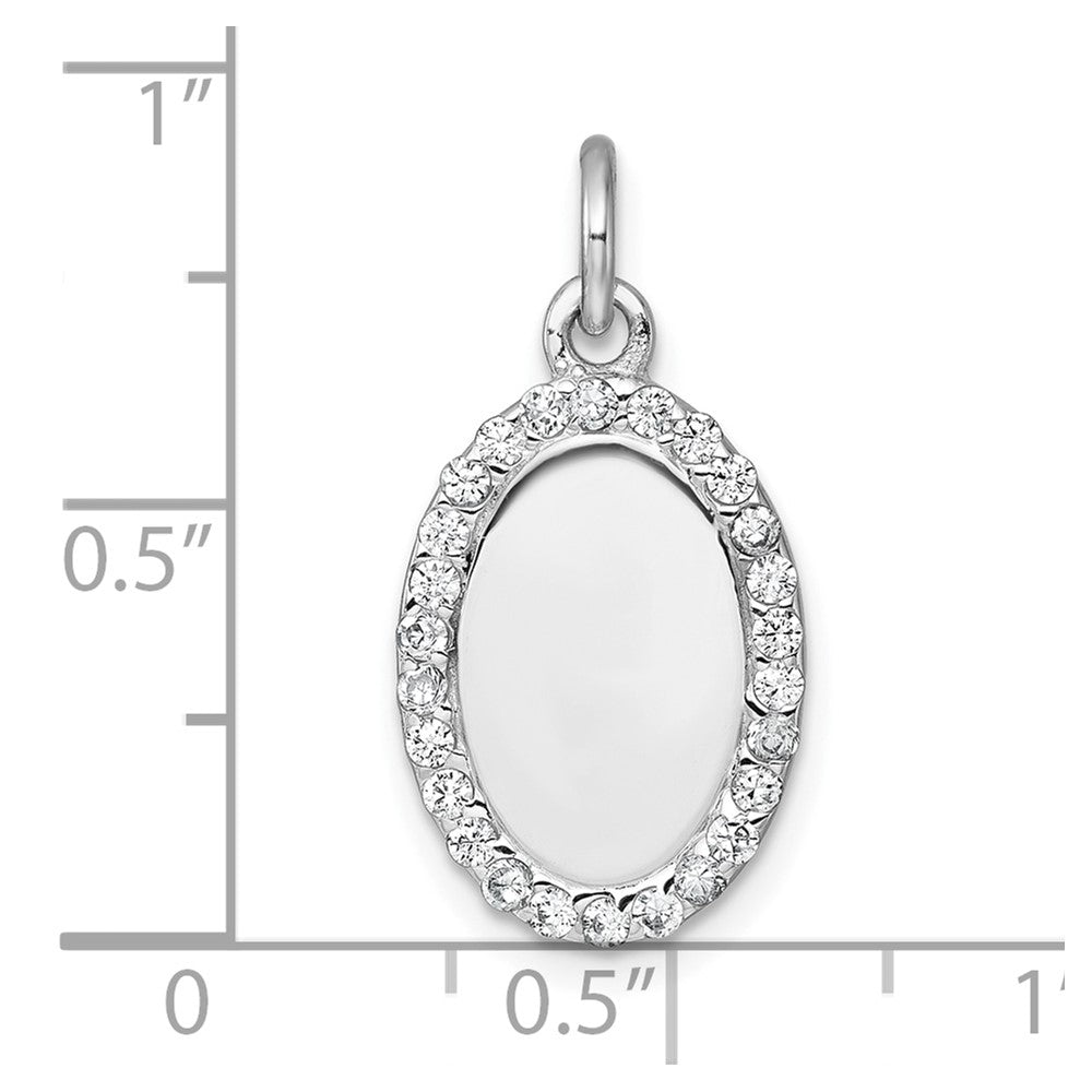 Sterling Silver Rhodium-plated Polished CZ Engraveable Oval Pendant QC11544