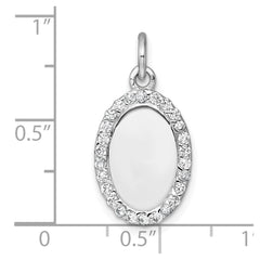 Sterling Silver Rhodium-plated Polished CZ Engraveable Oval Pendant QC11544