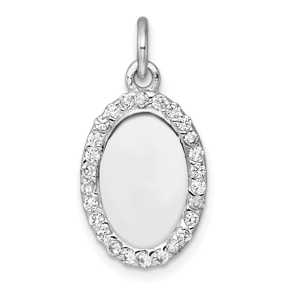 Sterling Silver Rhodium-plated Polished CZ Engraveable Oval Pendant QC11544
