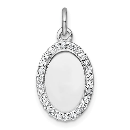 Sterling Silver Rhodium-plated Polished CZ Engraveable Oval Pendant QC11544