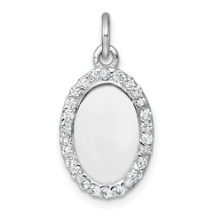 Sterling Silver Rhodium-plated Polished CZ Engraveable Oval Pendant QC11544