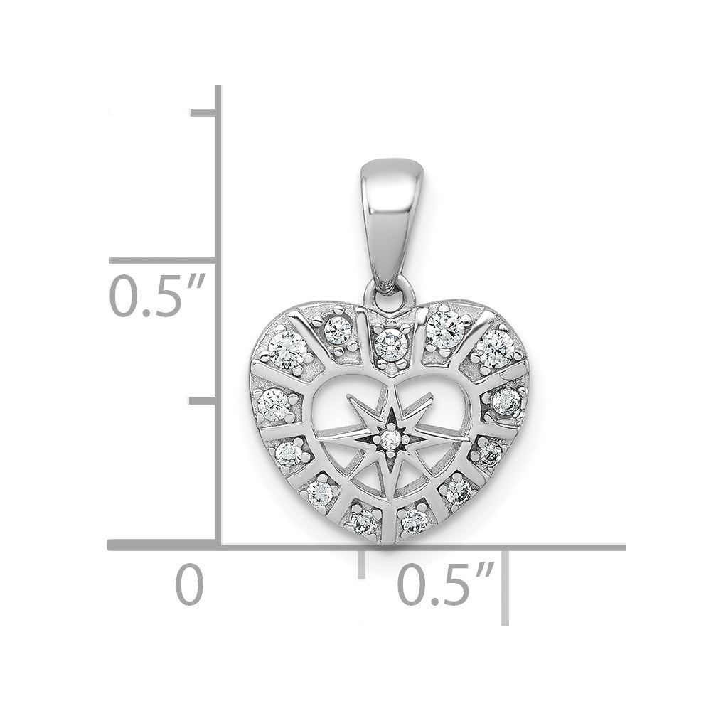 Sterling Silver Rhodium-plated Polished CZ Star in Heart Pendant QC11552