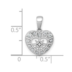 Sterling Silver Rhodium-plated Polished CZ Star in Heart Pendant QC11552
