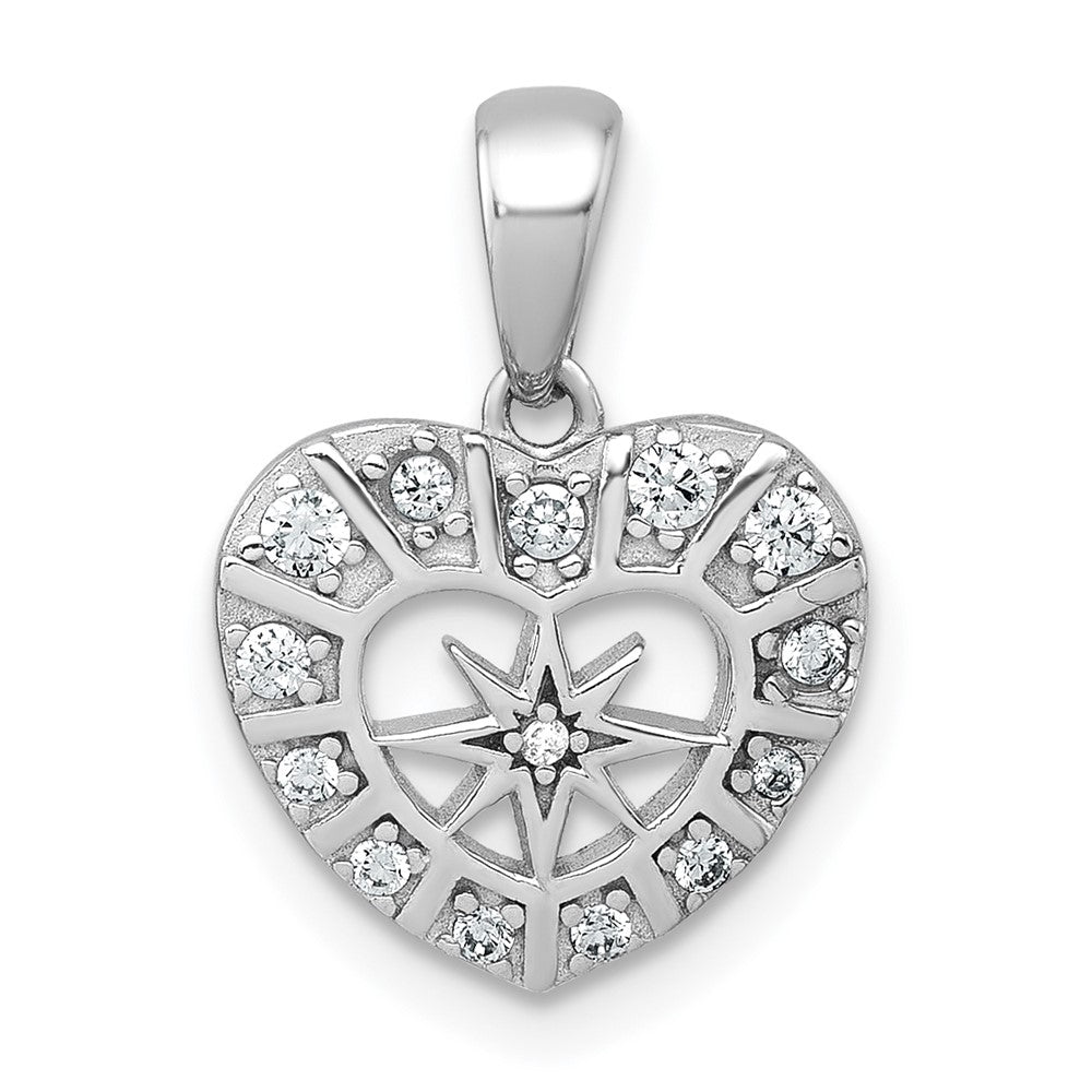 Sterling Silver Rhodium-plated Polished CZ Star in Heart Pendant QC11552