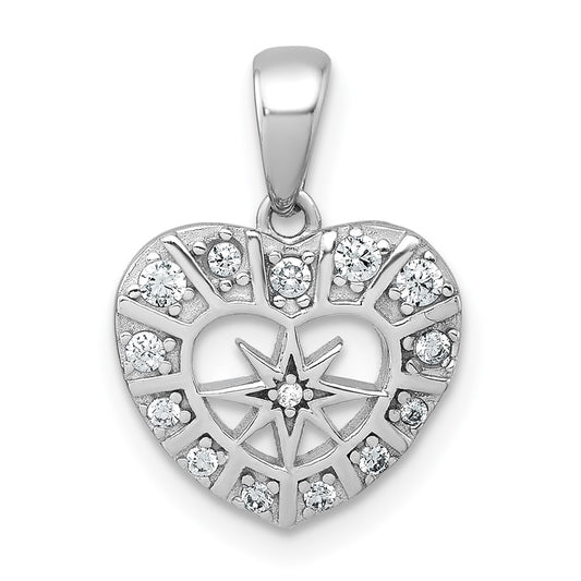 Sterling Silver Rhodium-plated Polished CZ Star in Heart Pendant QC11552