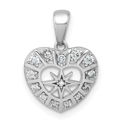 Sterling Silver Rhodium-plated Polished CZ Star in Heart Pendant QC11552