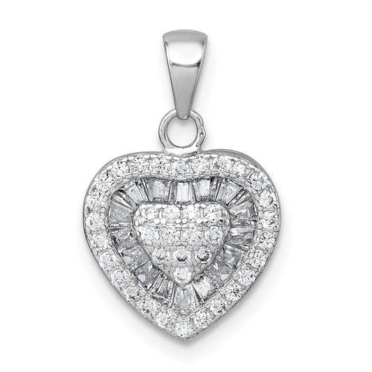 Sterling Silver Rhodium-plated White CZ Heart Pendant QC11553