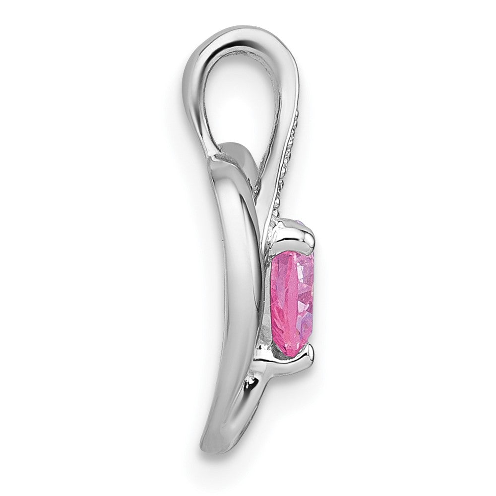 Sterling Silver Rhodium-plated Polished Pink and White Heart CZ in Open Heart Chain Slide Pendant QC11554