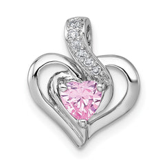 Sterling Silver Rhodium-plated Polished Pink and White Heart CZ in Open Heart Chain Slide Pendant QC11554