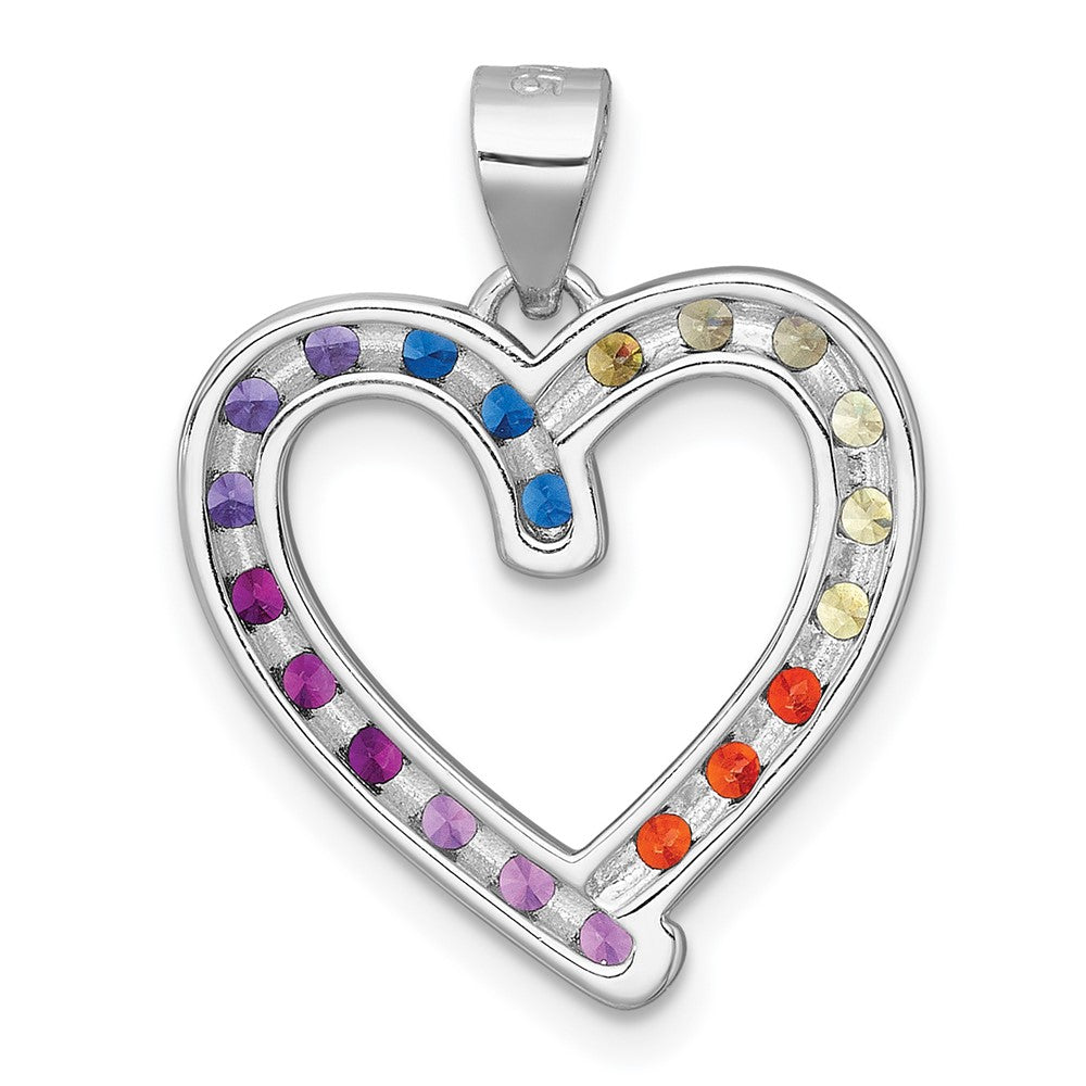 Sterling Silver Rhodium-plated Polished Multi-color Rainbow CZ Open Heart Pendant QC11555
