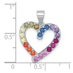Sterling Silver Rhodium-plated Polished Multi-color Rainbow CZ Open Heart Pendant QC11555
