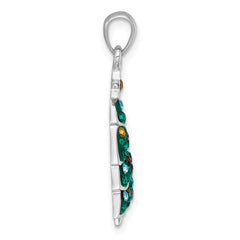 Sterling Silver Rhodium-plated Polished Green/Yellow/Red/Blue Crystal Christmas Tree Charm QC11557