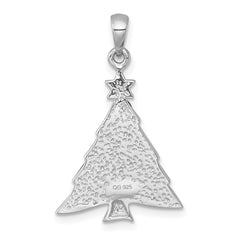 Sterling Silver Rhodium-plated Polished Green/Yellow/Red/Blue Crystal Christmas Tree Charm QC11557